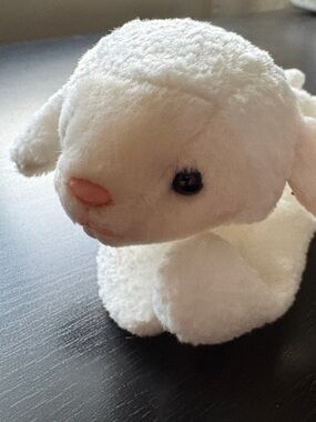 Ty Beanie Baby FLEECE White Lamb Plush with Pink Nose